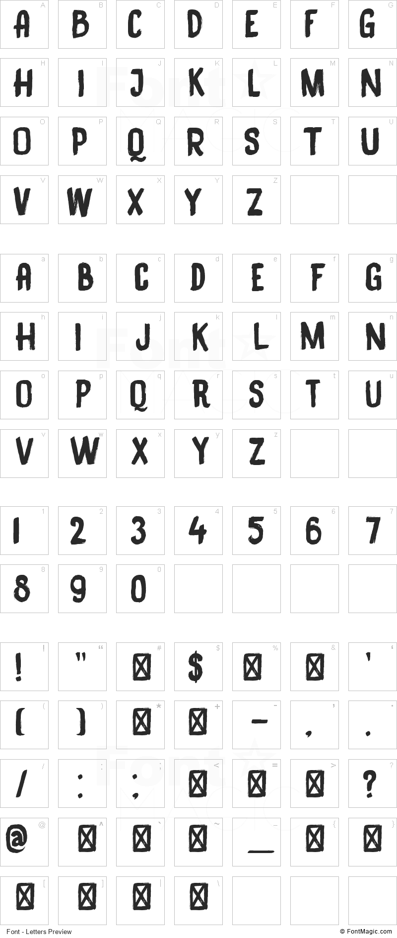 DK Black Bamboo Font - All Latters Preview Chart